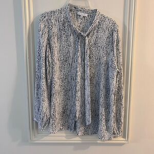 Tie-Neck Printed Blouse in White and Black